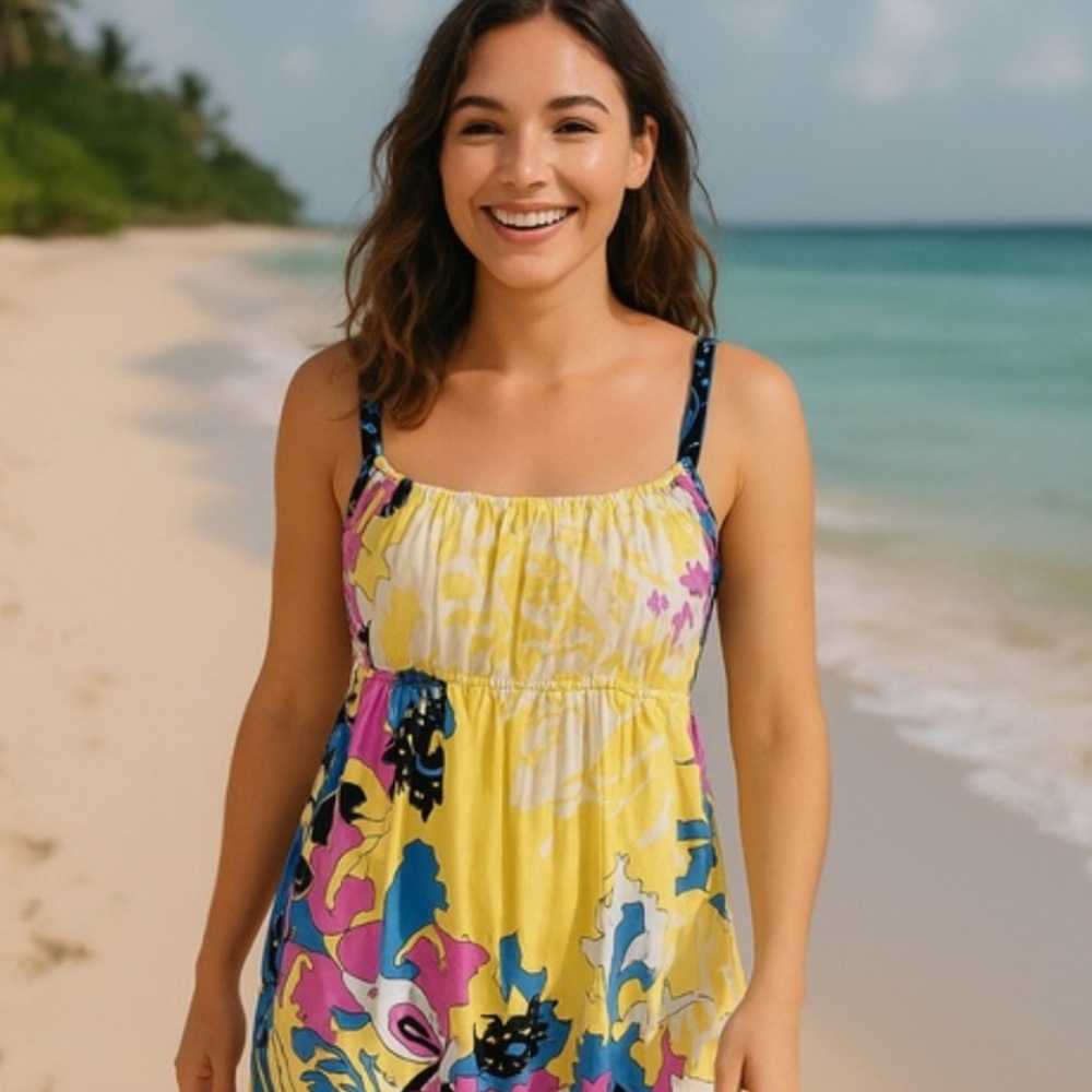 Ellie Tahari Silk Yellow Floral Dress, Size S